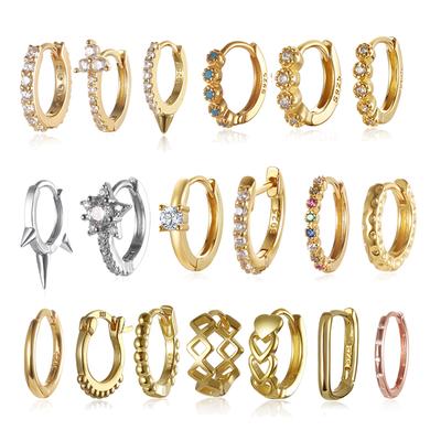 Runde Mini-Creolen aus Silber 925, 100 % Unisex-Farbe, für Damen, kleiner Ohrknochen, Nageldiamant, imitiert Piercing-Juwelen