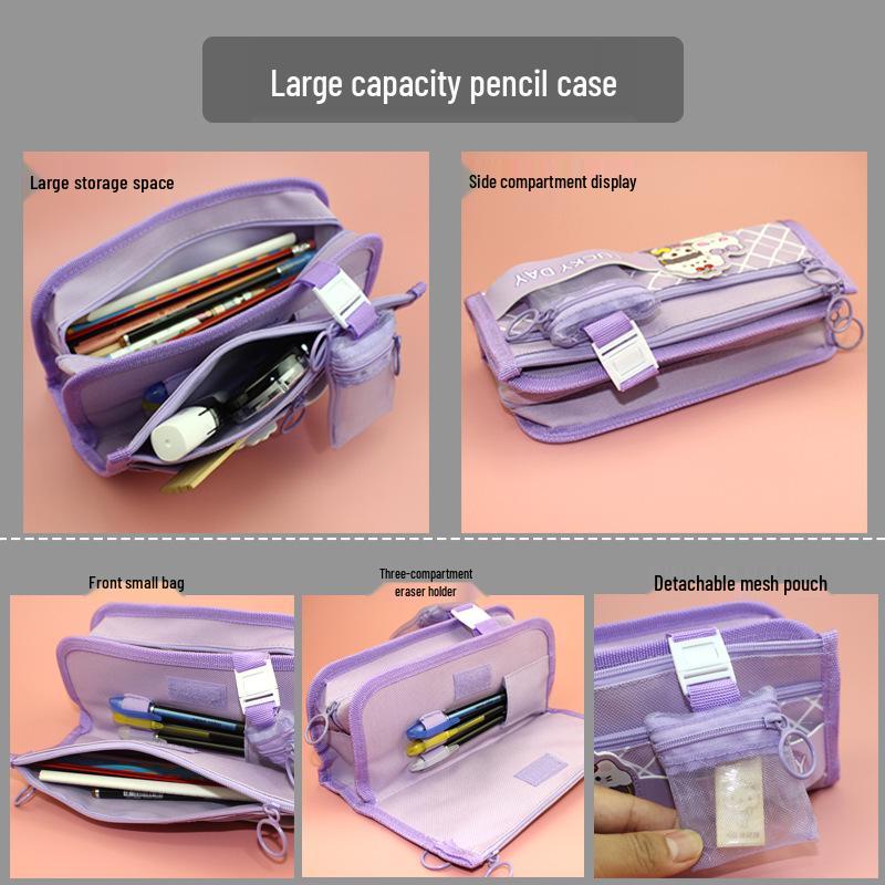 High-Capacity Cute Milky Pencil Case for Girls - Multifunctional Stationery Bag for Students