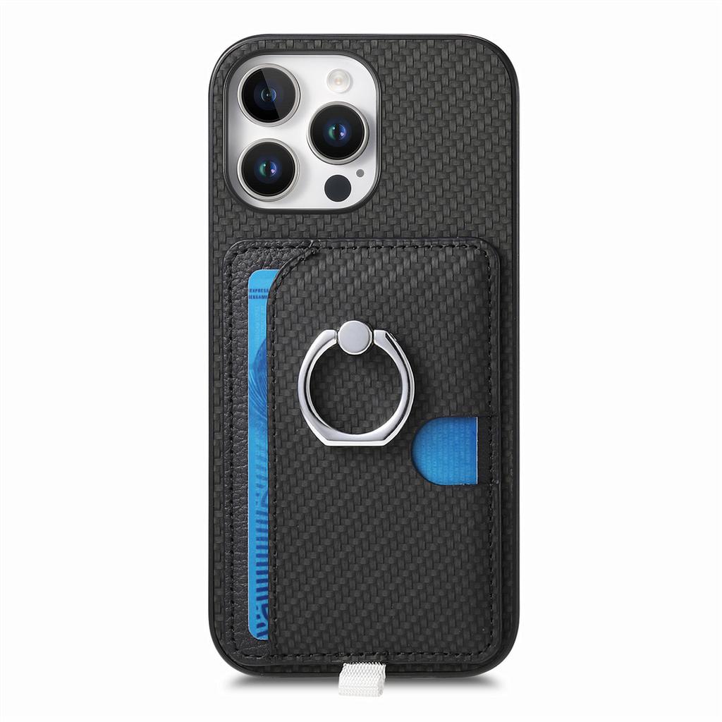 For iPhone 16 Pro Case Ring Kickstand Leather Back Cover with Magnetic Detachable Card Holder
