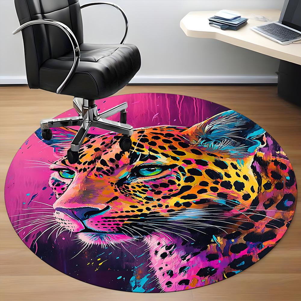 1pc Leopard Print Carpet for Office Non-Slip, Round Carpet, Soft & Comfortable, Carpet for Office, Lightweight Round Floor Mat