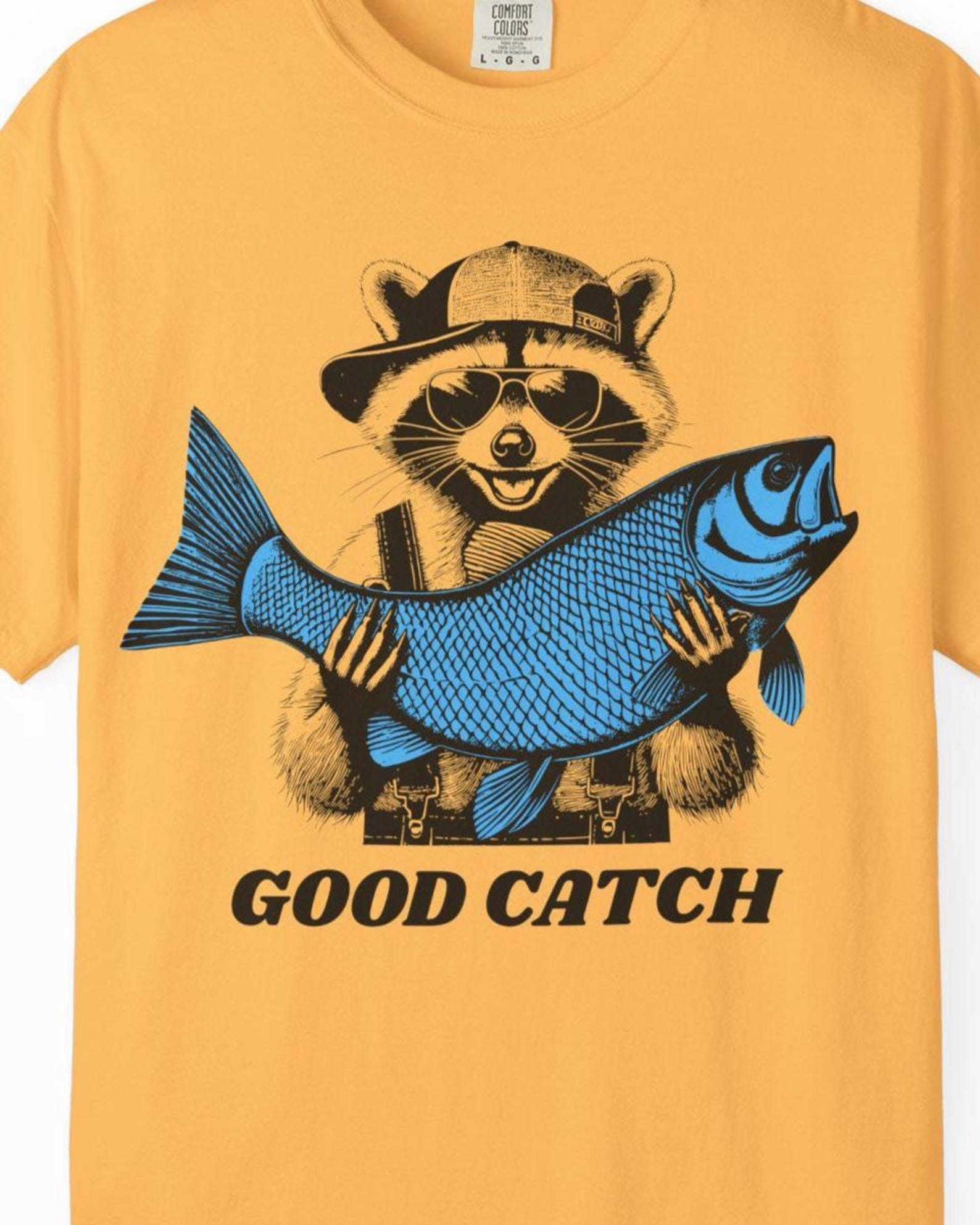Raccoon Fishing T-Shirt: Funny Angler Gift, Comfort Colors Tee 4XL