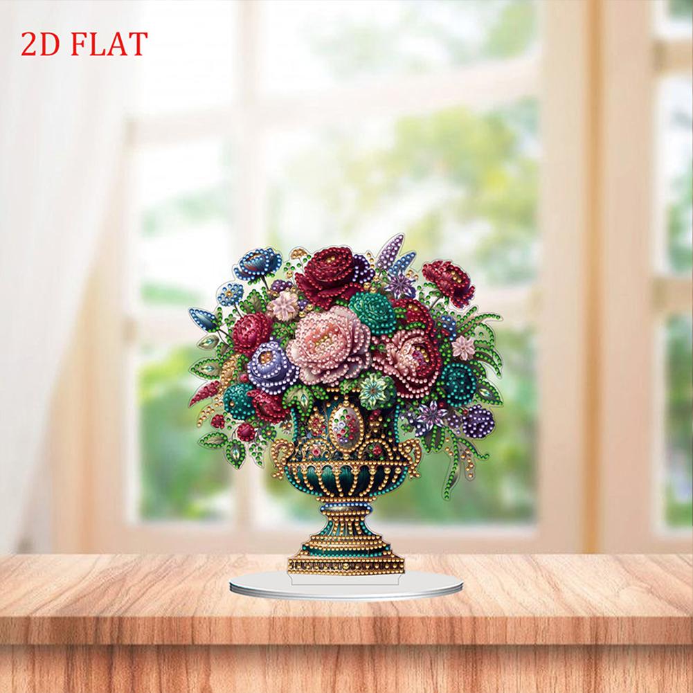 2D Flat Vase DIY Desktop Diamond Art Kits Special Shape Diamond Diamond Painting Desktop Ornaments Kit Bedroom Table Decoration