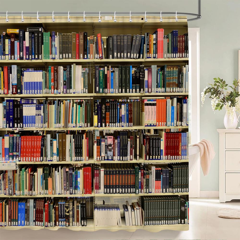 Tenda da Doccia Stampata a Forma di Libreria in Stile Retrò, Tenda da Bagno in Tessuto Poliestere, Tende per la Decorazione della Casa con Ganci