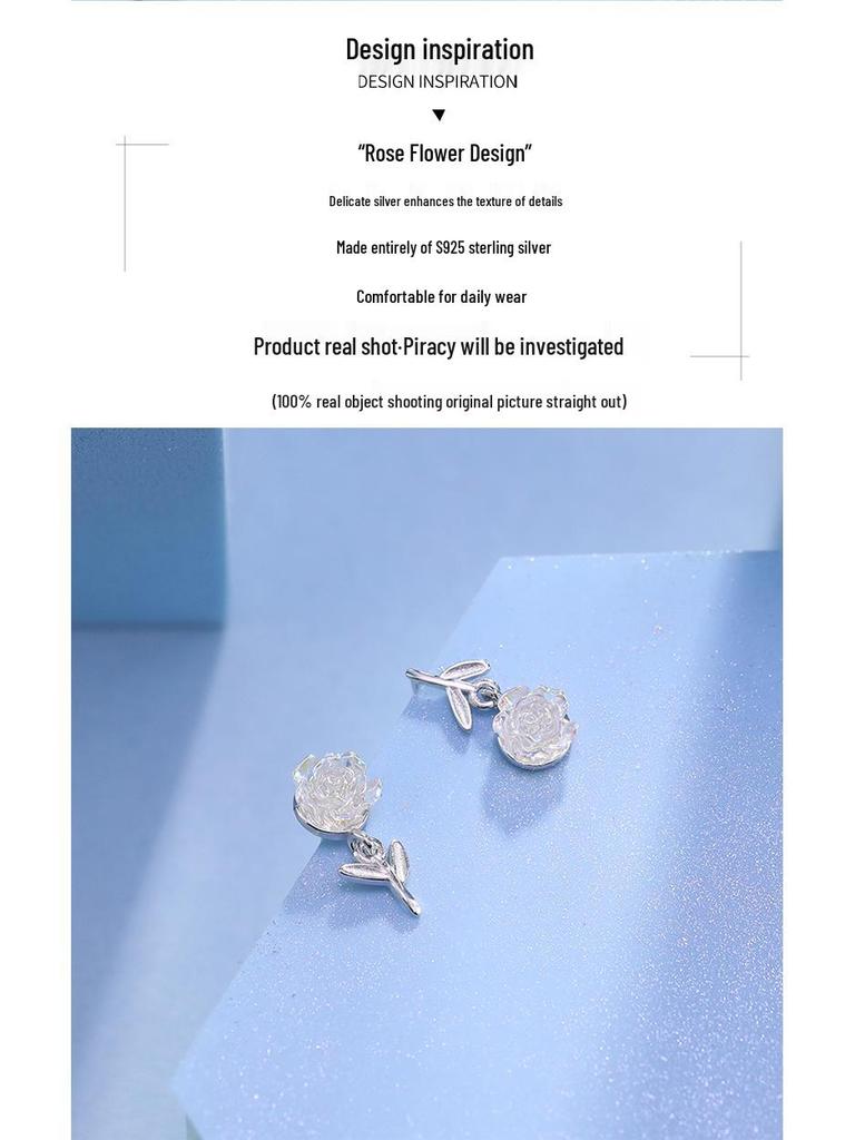 S925 Sterlingsilber Rosen-Ohrringe: Modisch, Vielseitig, Schlicht, Frisch, Exquisit, High-End Design im Waldstil für Frauen