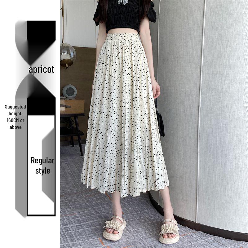 2025 Versatile Polka Dot Midi Skirt: Japanese-Inspired, High Waist, Slimming A-line Pleats
