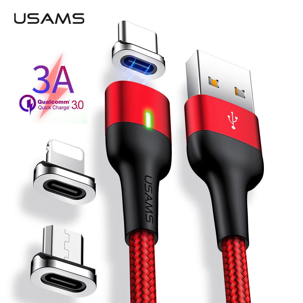 

Магнитный кабель для iPhone USAMS 3A Быстрая зарядка USB Кабель Micro USB Тип C cableCharger Data Sync