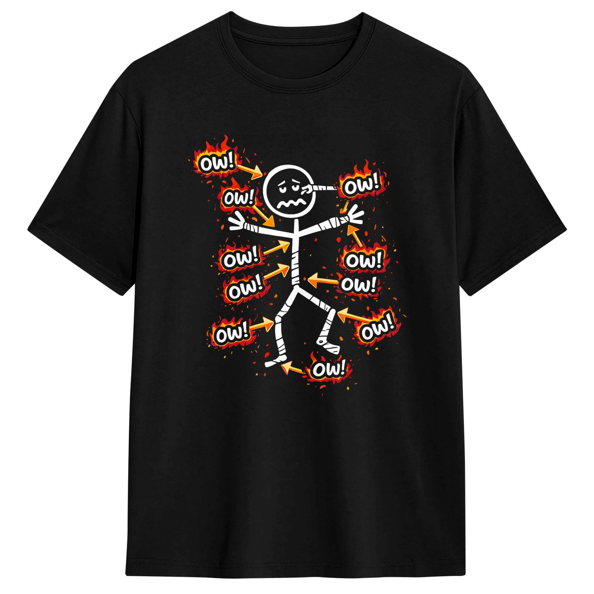 Unisex Women T Shirt Ow Ow Ow Funny Chronic Pain Awareness Comedy Stick Character TShirts Harajuku Summer Tees Cotton Clothing L