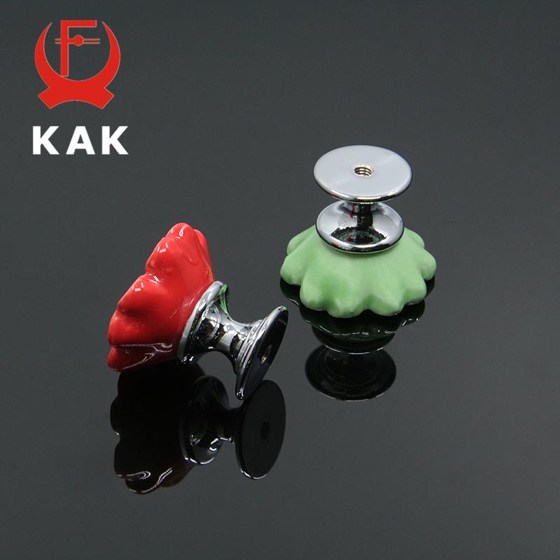 KAK Orchid Ceramic Handles Drawer Knobs Kitchen Cupboard Door Handles for Kids Room Cabinet Handles with screws Furniture Handle