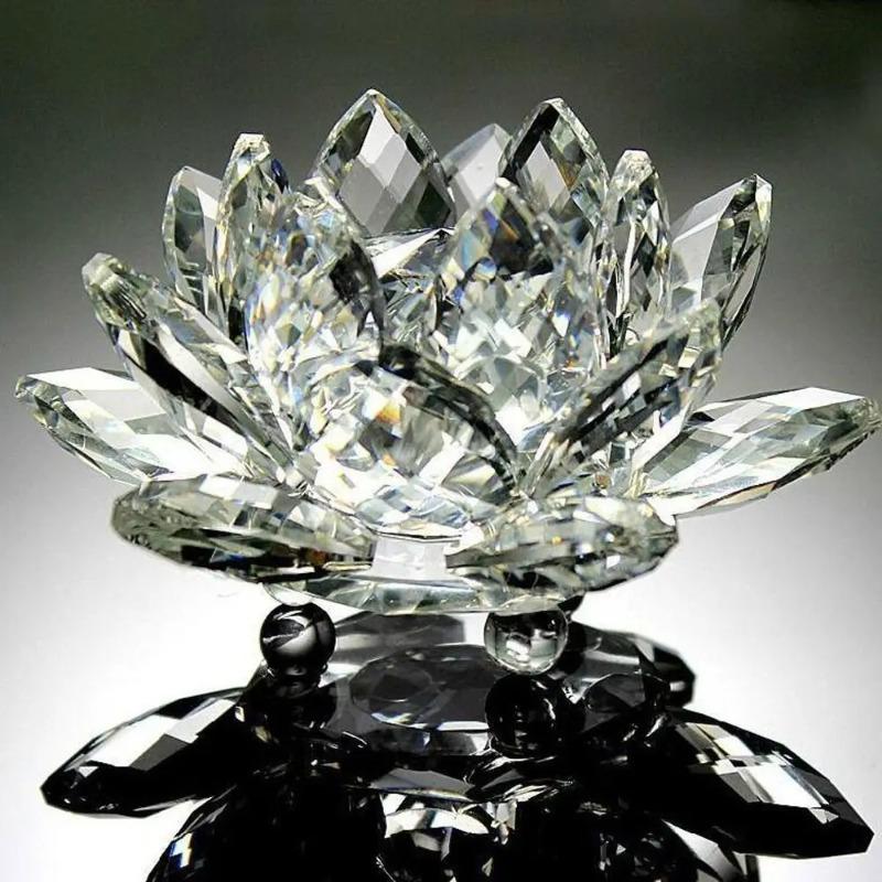 Crystal Lotus Ornament Candle Holder Buddha Supply Home Desk Cabinet Elegant Craft Decoration Indoor Worship Display Accessory