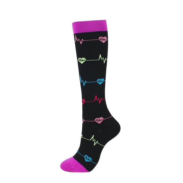 Men Women Ecg Wave Compression Sport Socks Running Socks Compress Stockings Pressure Nylon Long Varicose Veins High Socks
