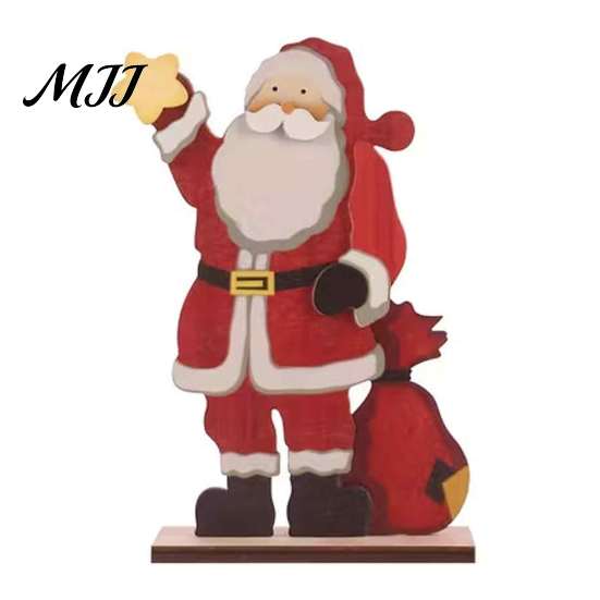 Nordic Style Holiday Decor Christmas Ornaments, Wood Reindeer Santa Claus Snowman Figurine, Ornament Gifts for Kids Rustic Desktop Decoration