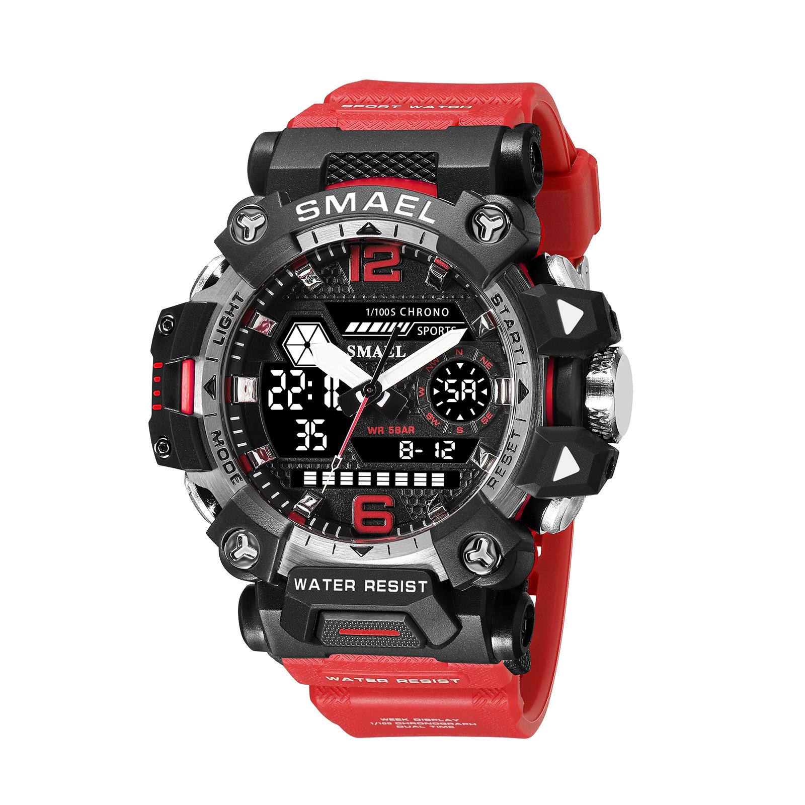 SMAEL Orologio Militare Uomo Digitale LED, 50m Impermeabile, Cronometro, Doppio Fuso Orario, Verde Chiaro, 8072