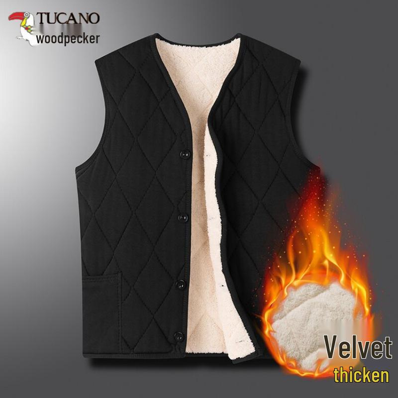 

Woodpecker Plus Men s Velvet Wool Vest - Autumn/Winter Thickened Gilet for Middle-Aged & Elderly 2XL (140-160 lbs)