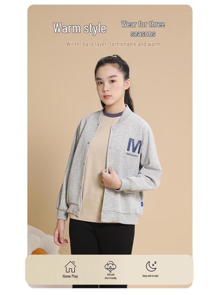 2025 Kids' Warm Double-Sided Brushed Autumn/Winter Pajama Set for Boys & Girls