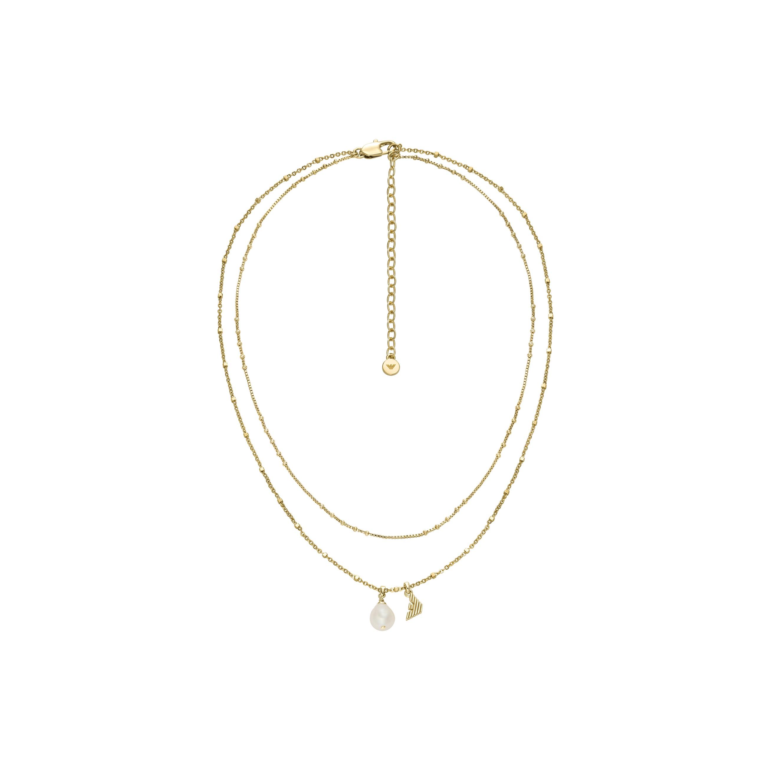Emporio Armani Pearl Series Double Chain Layered Design Lightweight Versatile Necklace Women necklace Gold Brass EGS3273710 Basic Packaging-Box