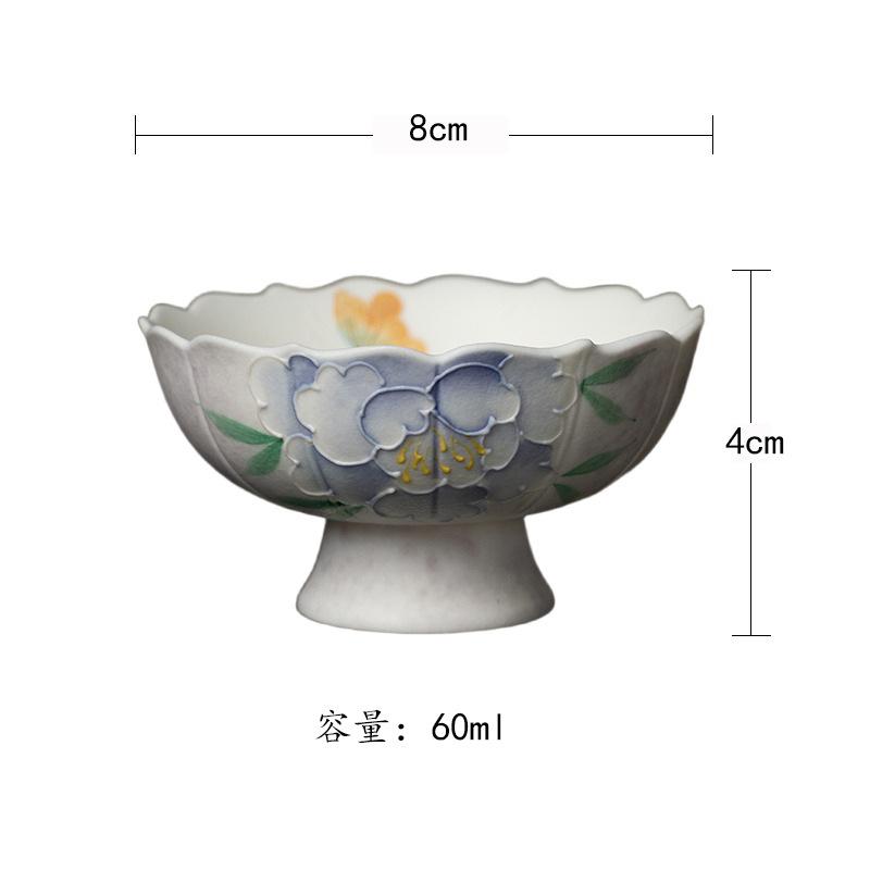 

60ml Hand-painted Peony Teacup Zen Tea Bowl Sample Tea Cup Tea-tasting Smelling Cup Jianzhan Master Cups Teaware Accessories As Your Choose