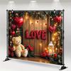 2D Romantic Love Teddy Bear Tapestry Wooden Wall Red Heart Balloon Photo Booth Decor
