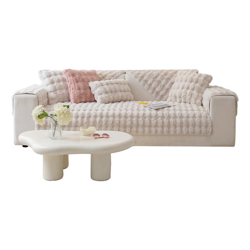 Thickened Fleece Sofa Cushion Non-Slip Leather Sofa Cover Rabbit Plush Cushion High-End Nordic Simple Winter