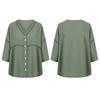 Damen Button-Down Leinenhemden 3/4 Ärmel V-Ausschnitt Lochstickerei Blusen Lässige Baumwolle Hohlstrick Boho Tops