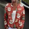 Women's Fashion Christmas Print Long Sleeve Knitted Cardigan Button Jacket