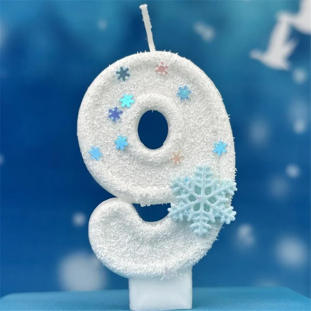 Christmas Snowflake Theme Birthday Candles for Cake White Digit 0-9 Candle Cake Topper with Sequins Party Dressing