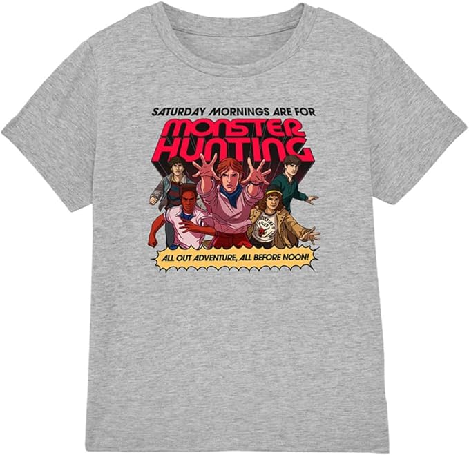 Stranger Things Monster Hunting Kids T-Shirt, Athletic Heather 100