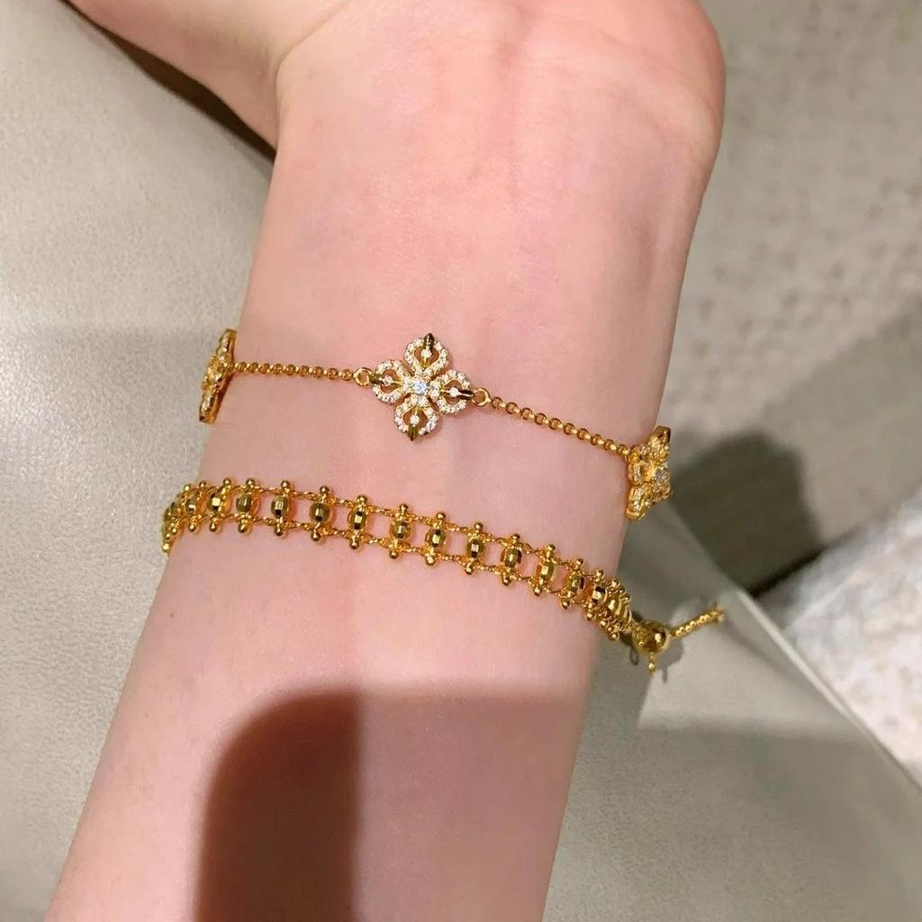 2026 New Gold Cross Pestle Zircon Diamond Chain Five Flower Bracelet Women's Niche Design New Chinese Bracelet Bracelet