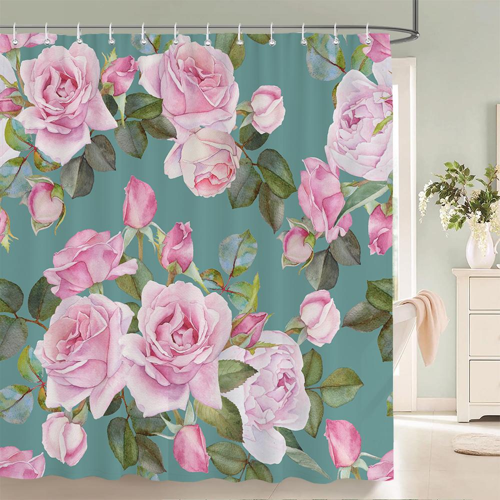 Waterproof Shower Curtains European Flowers 3D Bathroom Curtains With Hooks Printing Decoration 180*240Cm Washable Bath Screen