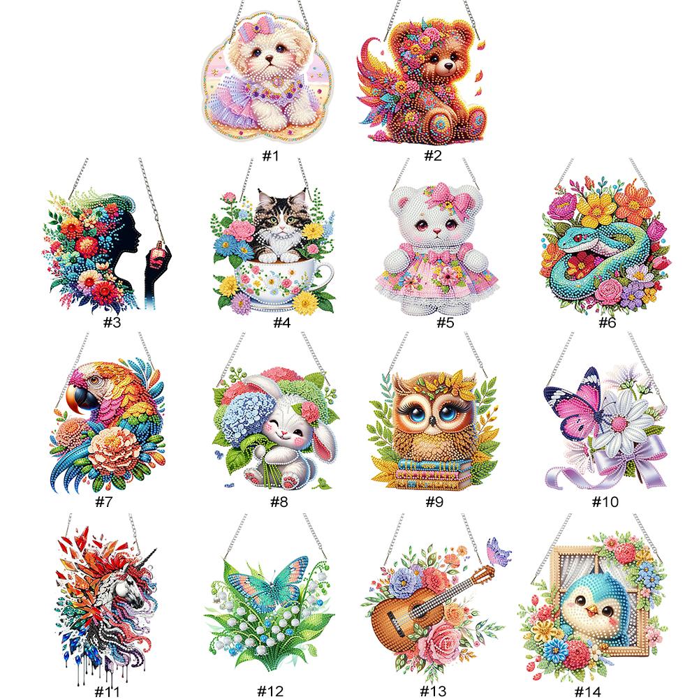 Acrylic Special Shape Feather Bear Rhinestone Diamond Art Pendants Diamond Painting Ornaments Diamond Painting Hanging Pendant