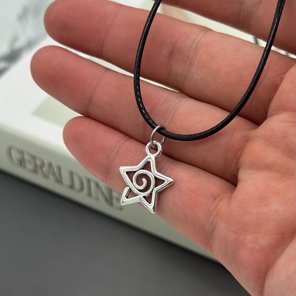 

Y2K Swirl Star Protection Amulet Black Cord Necklace Grunge Spiral Star Layered Charm Necklace Gift for Girl Trendy Jewelry серебряный