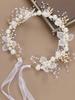1Pc Forest Style Pearl Flower Bridal Headband, Fairy White Mesh Flower Hair Hoop, Wedding Dress Styling Headpiece