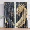 2pcs Black & Gold Dragon Print Curtains – Art Deco Style   Light Filtering & Fade Resistant for Bedroom   Living Room & Office