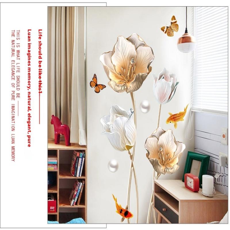 Beautiful Flower Wall Sticker For Living Room Background Decor Self-Adhesive Home Decor