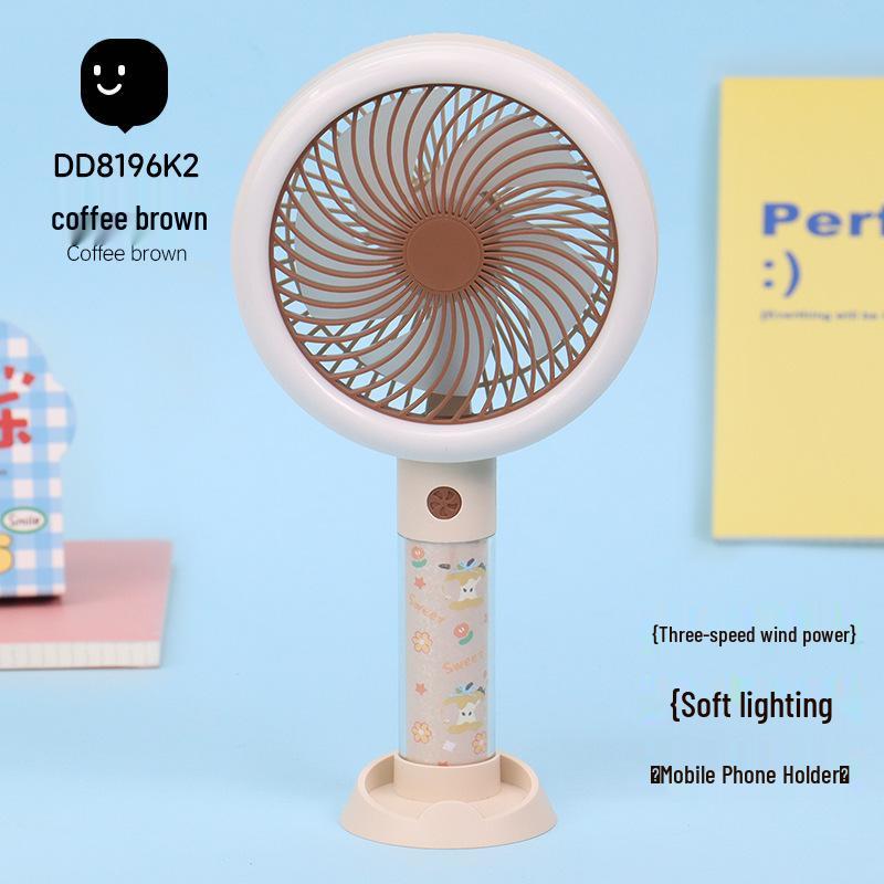 

Cartoon Cat USB Rechargeable Handheld Fan with Light, Silent Summer Fan & Phone Holder Box + USB Charging Cable