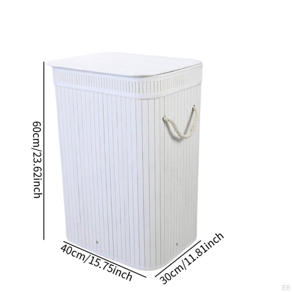 Bamboo Basket for Laundry Featuring a Lid and Handles