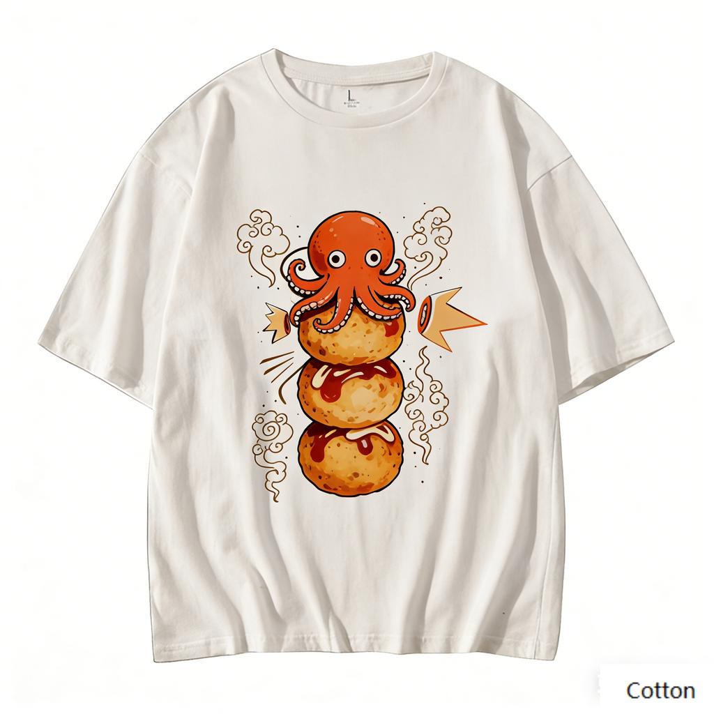 Cute Cartoon Maguro Sushi Character Graphic TShirt Japanese Wave Print Pure Cotton Tee Kawaii Streetwear Style Unisex Top