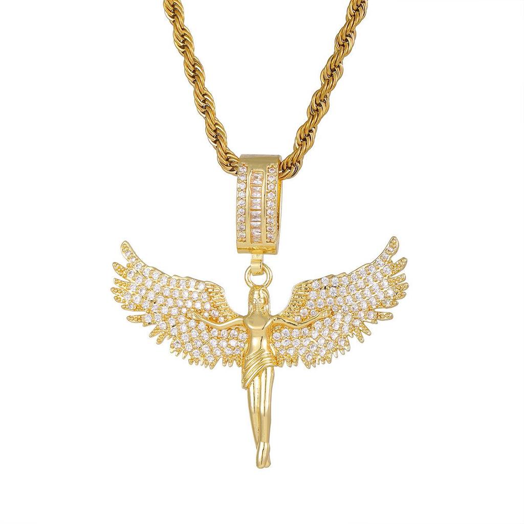 European 3D Diamond Angel Wing Pendant Unisex Hip Hop Sweater Chain