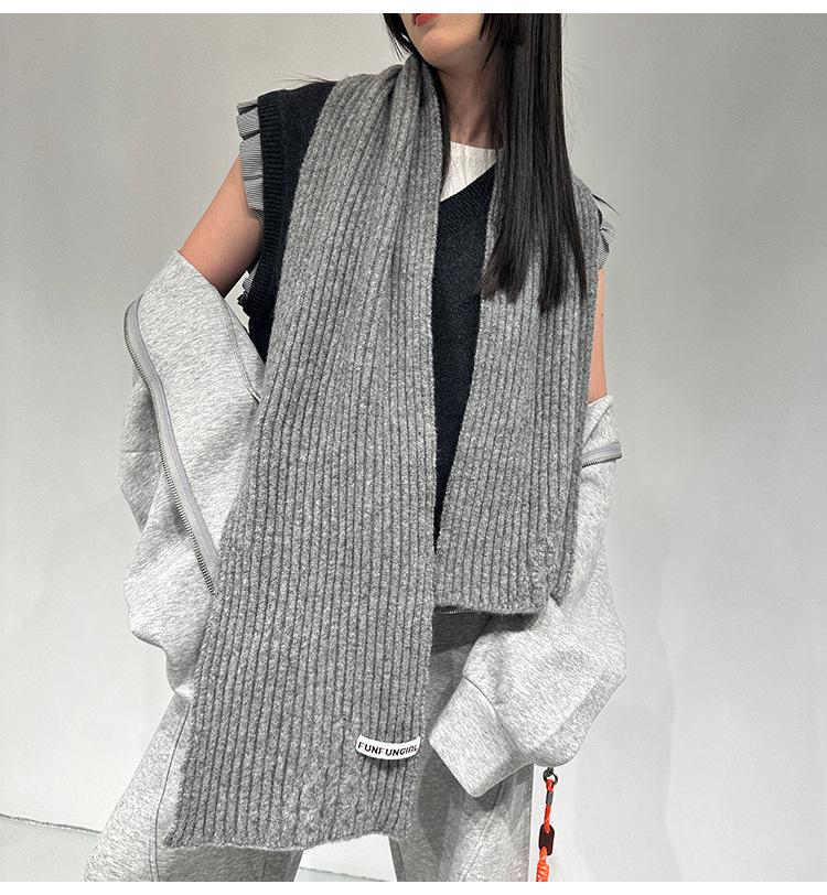 Spring and Autumn New Classic Solid Color Warm Knitted Wool Scarf Light Luxury Premium Versatile Striped Solid Color Scarf Scarf