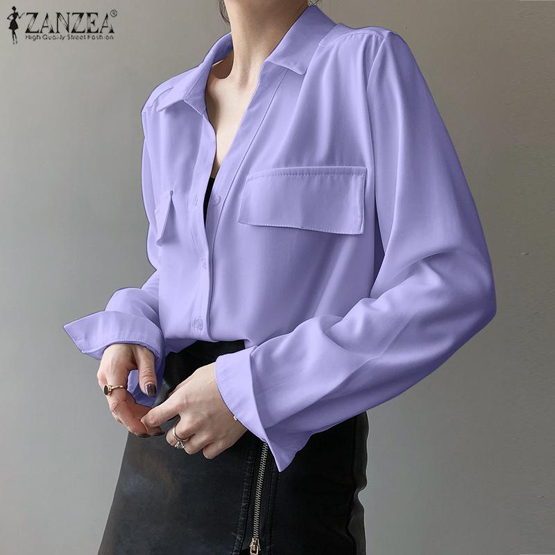 

ZANZEA Свободные повседневные женские блузки с отложным воротником и длинными рукавами, рубашки
