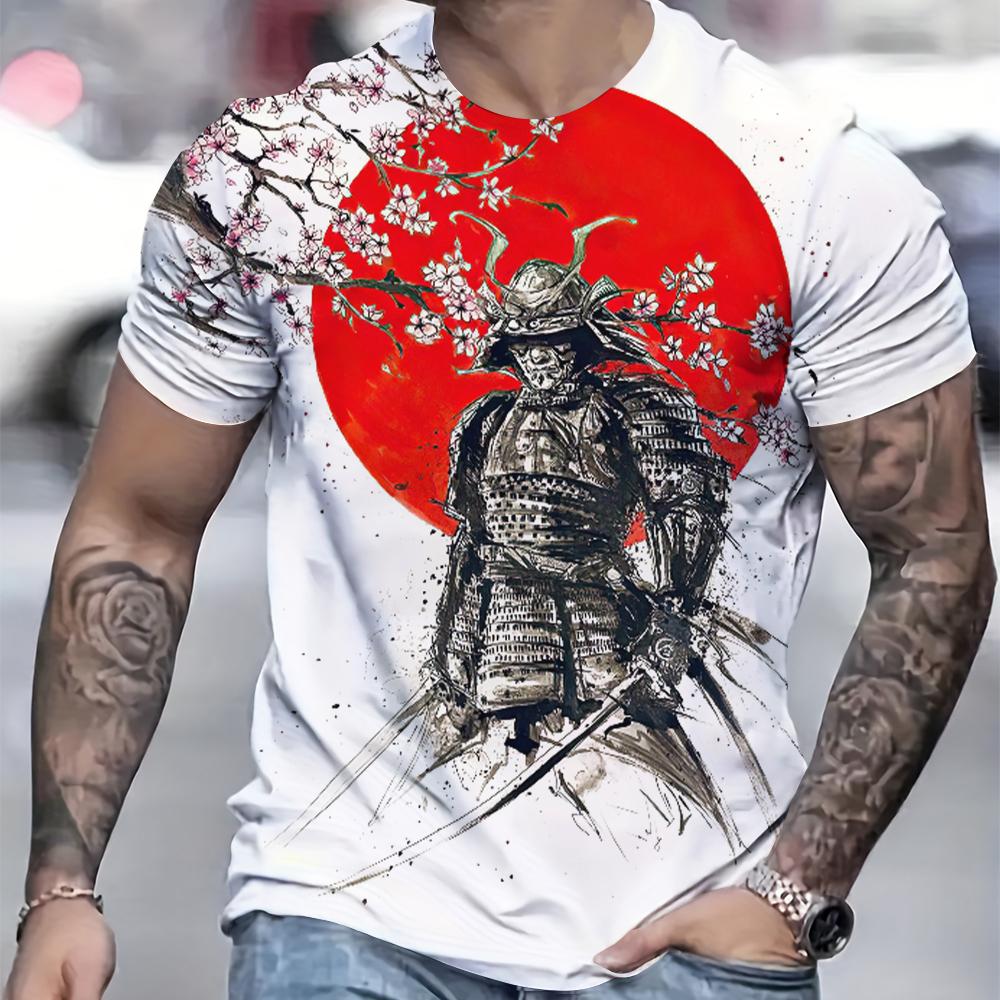 Japan Samurai Men T-Shirt Personalised Casual Short Sleeve Tees Summer Round Neck Loose Clothing for Male Fashion Designer Tops