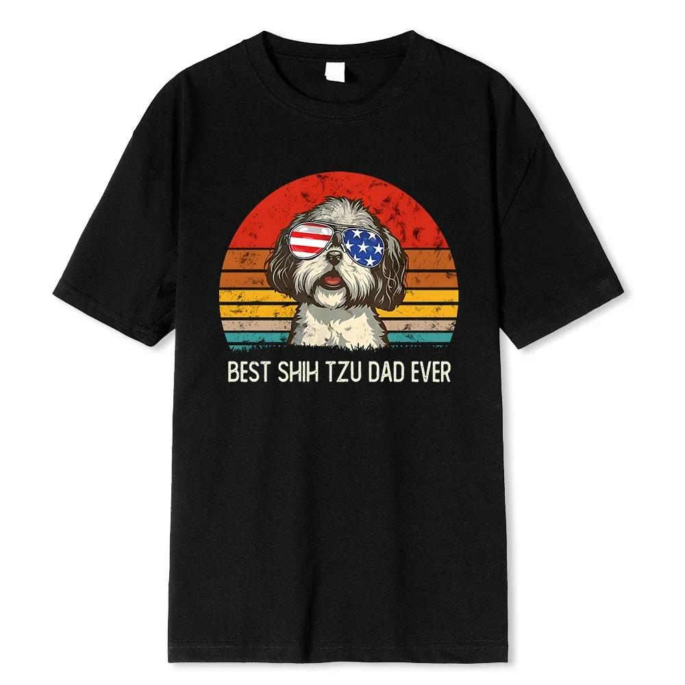 

Best Shih Tzu Dad Ever Funny Printing Mens Cotton O-Neck T-Shirt Summer Loose Oversize Clothing Breathable Brand T-Shirts Man XXXXXL чёрный