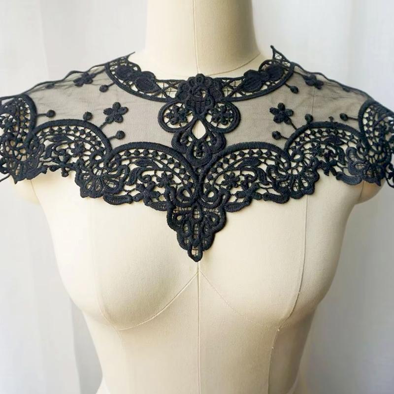 1 ks Našívací záplaty Jednobarevné Mléčné vlákno DIY Krajkový výstřih Límec Ozdoba Květinový vzor Vyšívaná látková aplikace