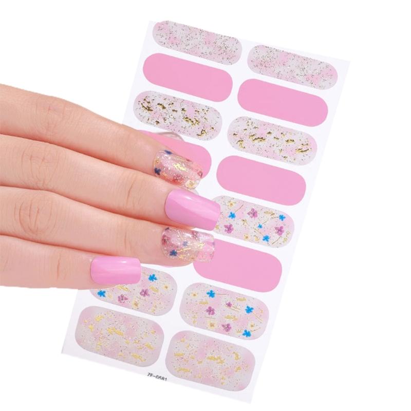 Nail Polish Sticker Self-Adhesive Nail Sticker Manicure Sticker Full Nail Wraps Waterproof Nail Strips with Nail File