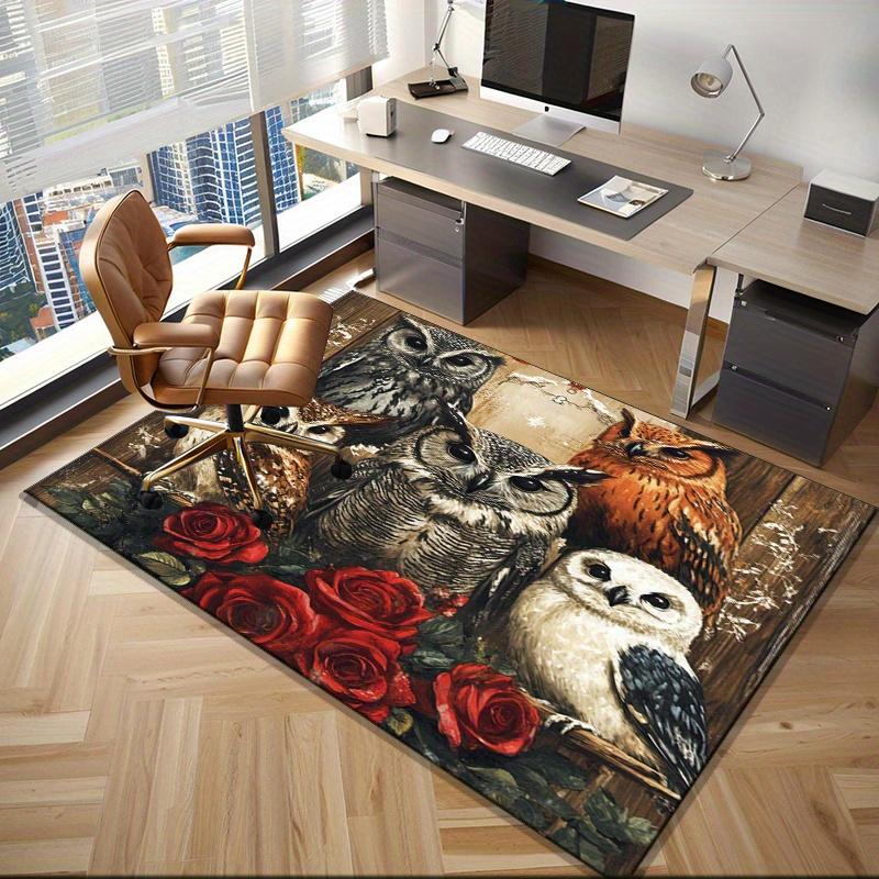 Charming Owl and Rose Rug for Cozy Living Areas | Nature-Inspired Animal Print Carpet | Rustic Farmhouse Decor Ideas