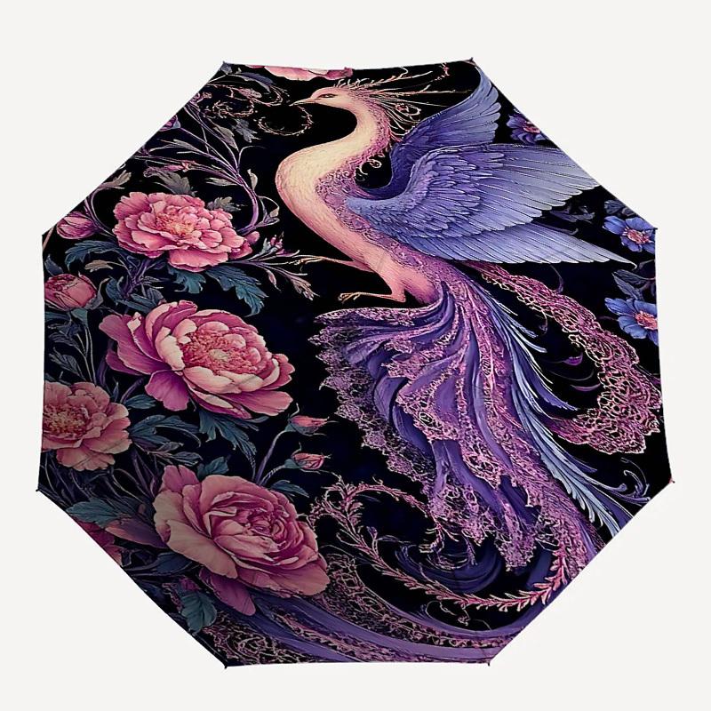 

1pc Phoenix FlowersOpen/Close Umbrella-Windproof, Compact Travel Umbrella, Sturdy 8-Rib Shaft, Outdoor Accessory, 1102
