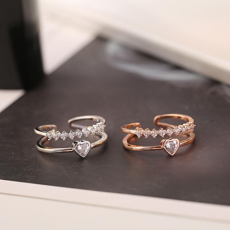 Elegant Heart-Shaped Adjustable Double-Row Ring - Perfect Valentine's Day Gift with Unique European & American Design