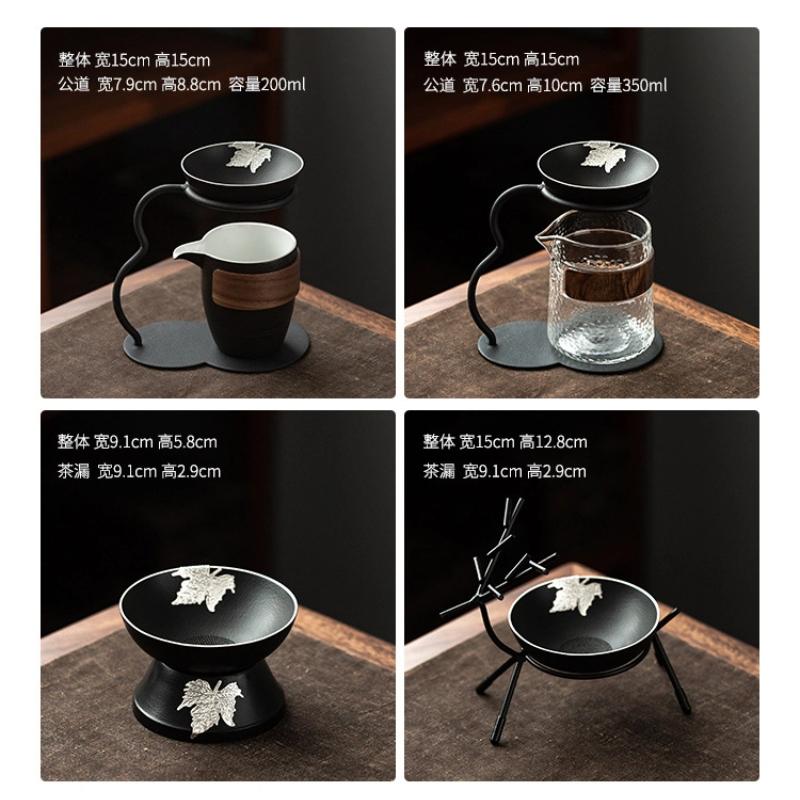 Ensemble Passoire à Thé en Céramique Noire – Filtre en Céramique de Style Japonais avec Cadre en Fer et Tasse d'Équité pour le Thé Gongfu