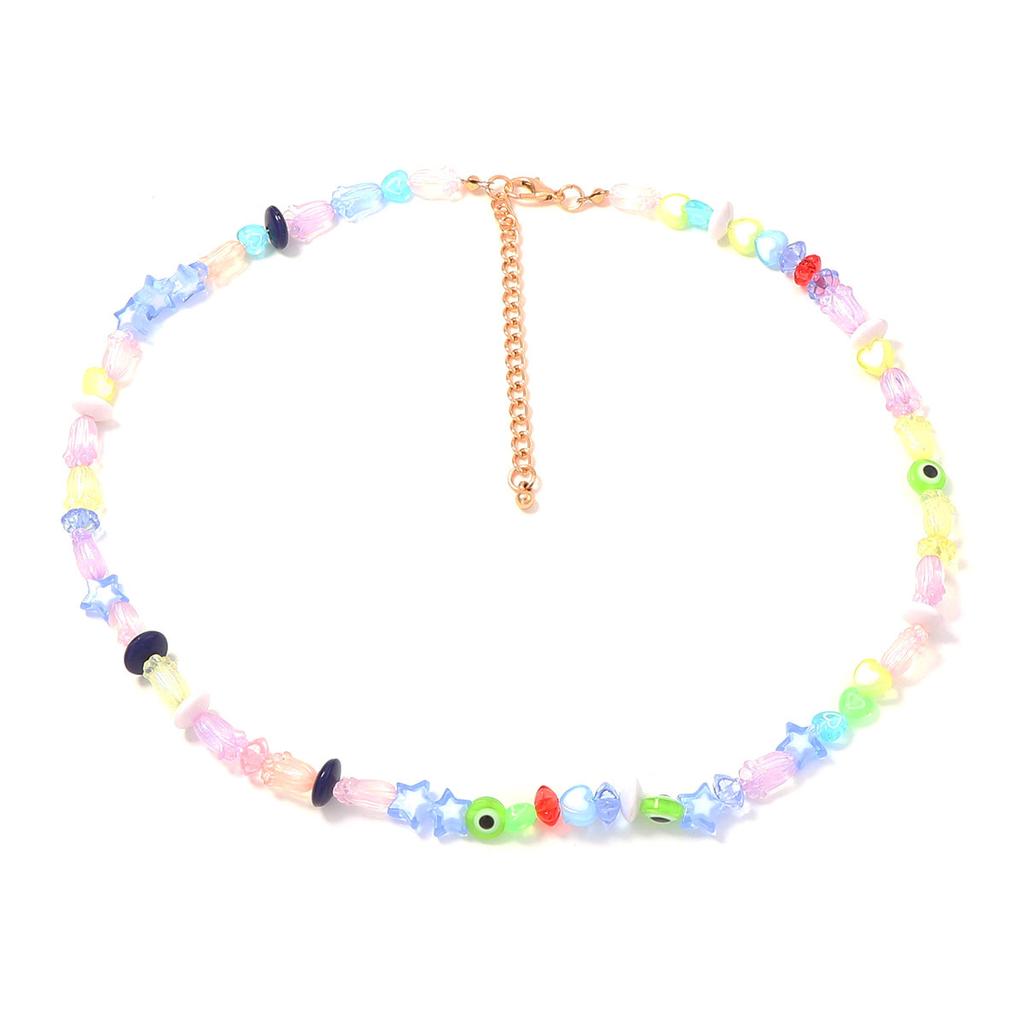 Summer fresh and gradual change colored glass beads flower beaded necklace sweet girl holiday travel trend woman