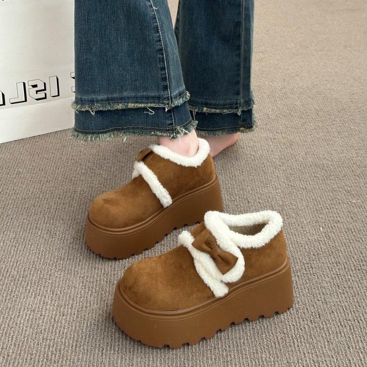 Retro Internet Celebrity Explosion Fleece Thickened Cotton Shoes Thick Sole Heightening Warm Fluffy Shoes
