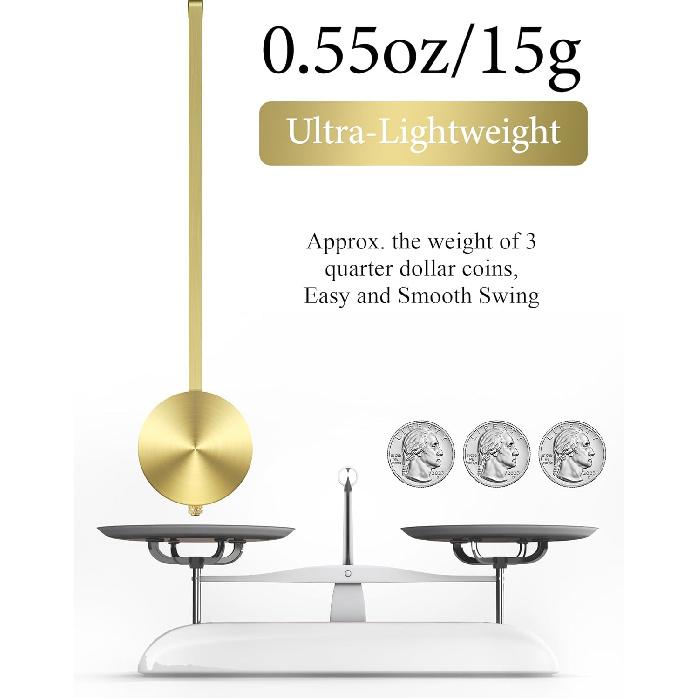 NiHome Quartz Wall Clock Pendulum Replacement - Aluminum Traditional Mechanical Retro Clock With High Gloss Pendulum (Gold)